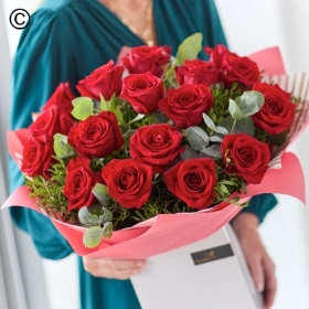 Valentines 18 Red Rose Hand tied